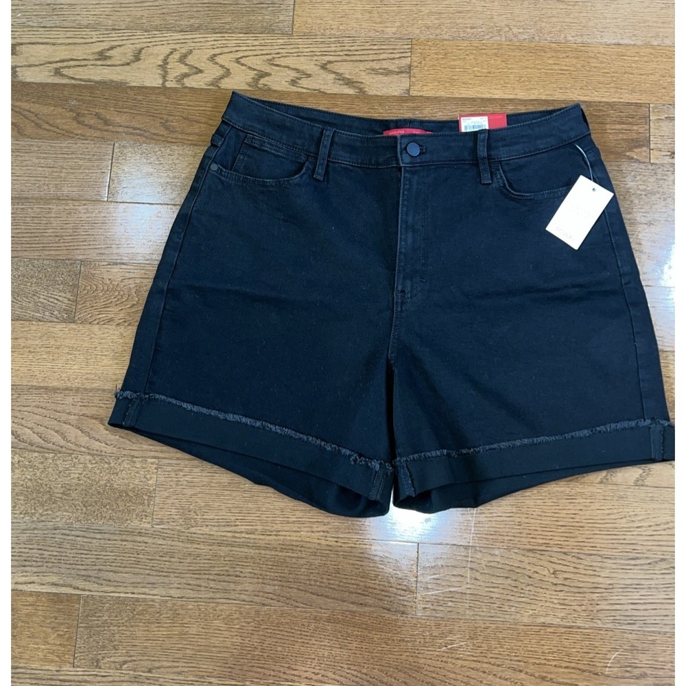 NWT Jennifer Lopez Black Sculpt High Rise Shorts Sz 16 Cuffed Rough Edge Cruise